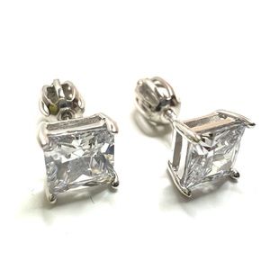 Cubic Zirconia Stud Earrings with Screw Back, Long & Thick Post